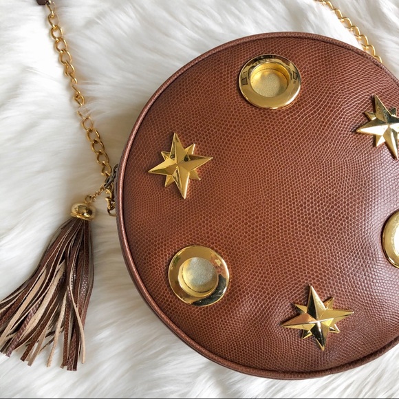 Escada Handbags - Vtg Escada Designer Round Crossbody Brown Leather